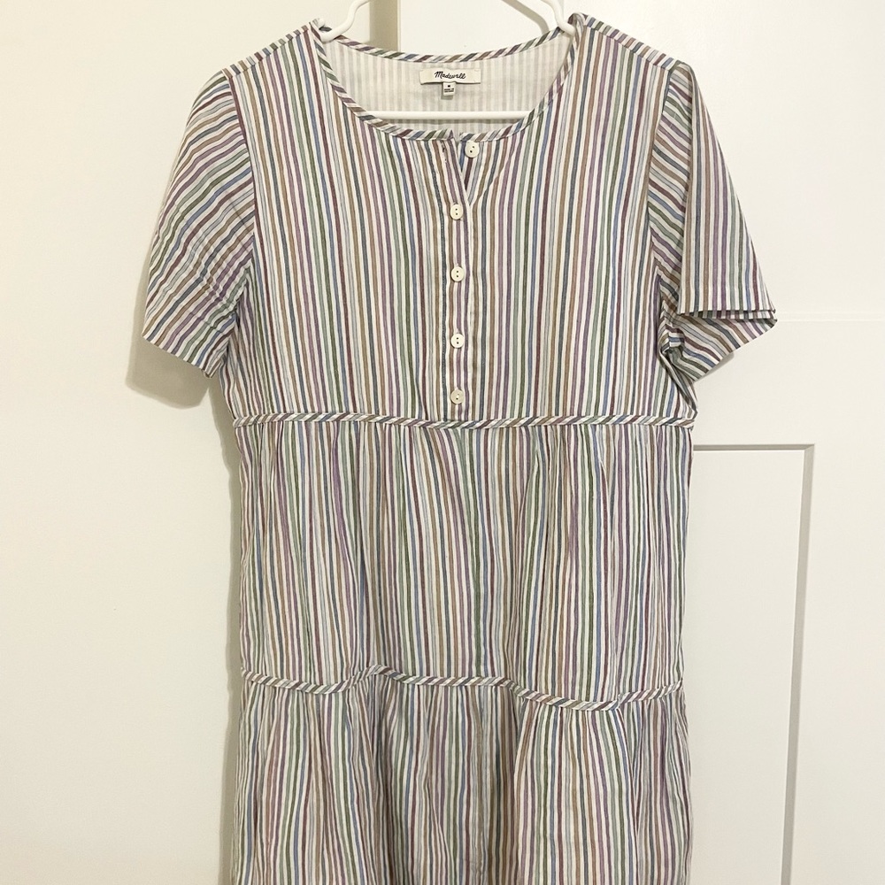 Multicolor Stripe Tiered Dress from Madewell Size Medium